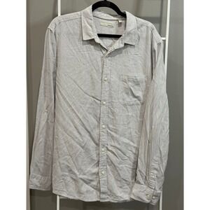 Hawker Rye Mens Linen Blend Button Down Shirt Grey Reg Fit Large Preppy Coastal
